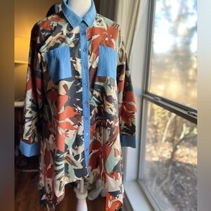 Ashley Stewart Abstract Print Shirt Dress Size 14/16 Pockets Equestrian Western